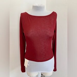 NWT COMMENSE red Cowl Neck knit top Red Stretch Ruched Minimal Sheer Sexy Med